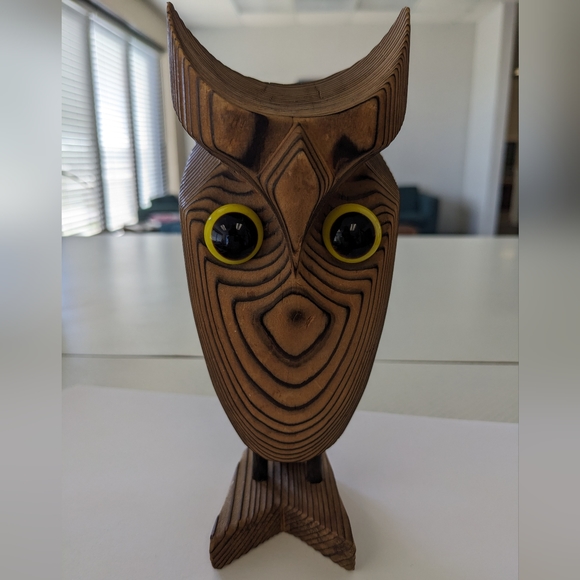 RARE VTG OTAGIRI JAPAN WOODEN OWL WITH GLASS EYES - Picture 4 of 11